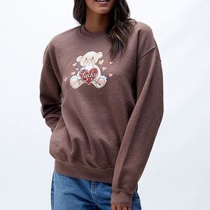 Lucky Teddy Bear Sweatshirt in chocolate brown size S
